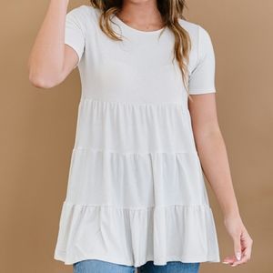 Tiered and True Full Size Tiered Babydoll Tunic in Bone